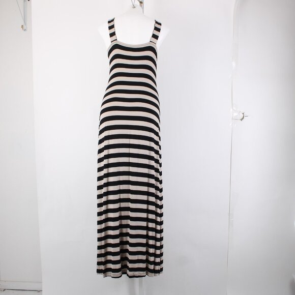 Carson Kressley Dress Sz L Black Tan Strip Sleeveless Viscose Spandex Dress - Picture 8 of 14